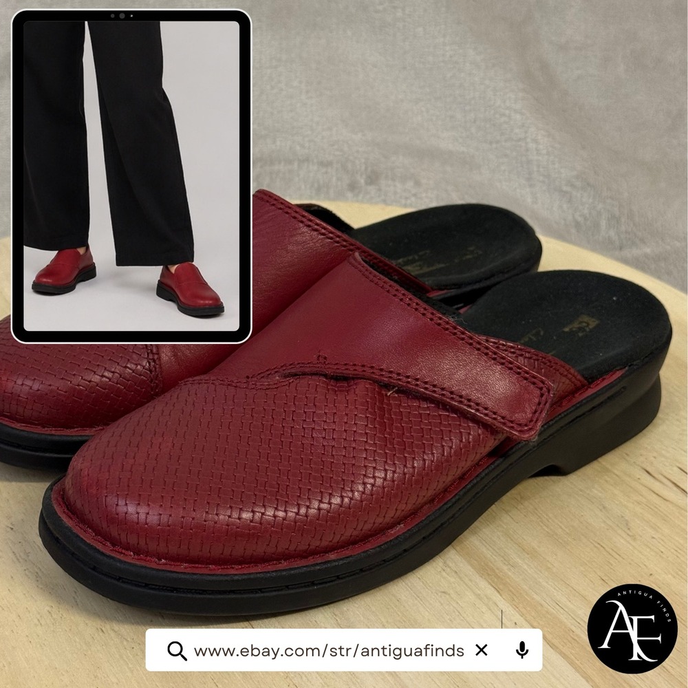 Clarks Collection Womens Red Leather Mules Clogs Woven Texture Sz 5 261289994025